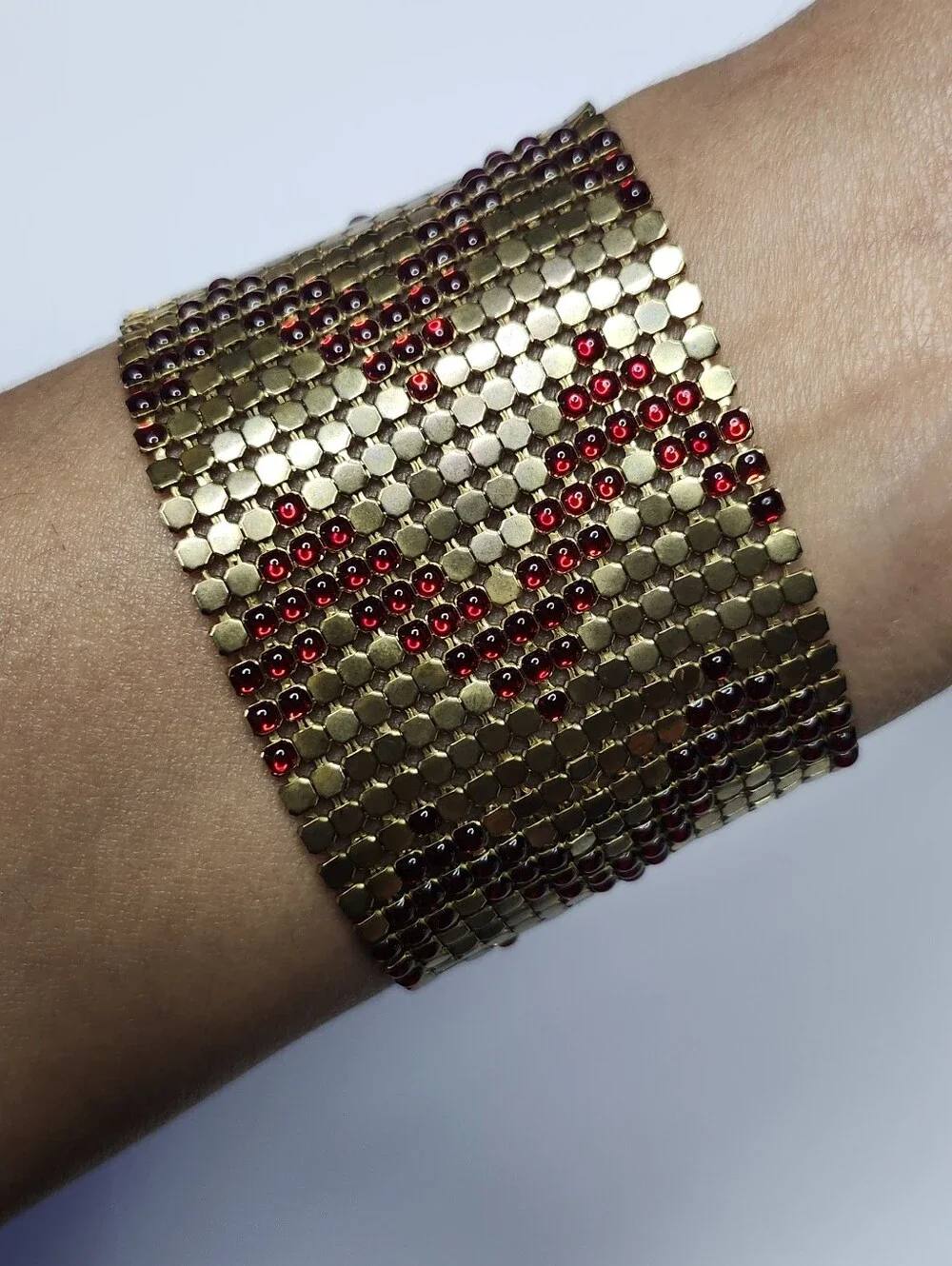 Gold and Red Sequin Chainmail Evening Clutch